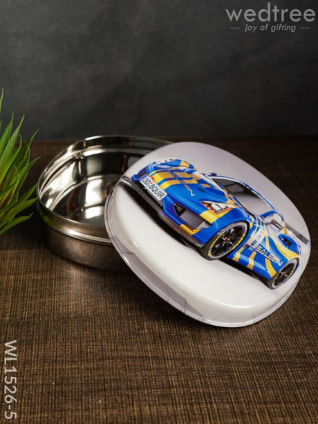 Tiffin Box With Cartoon Engraved - (5In X 1.5In) Wl1526 Chocolate Car -(5In Kids Utility