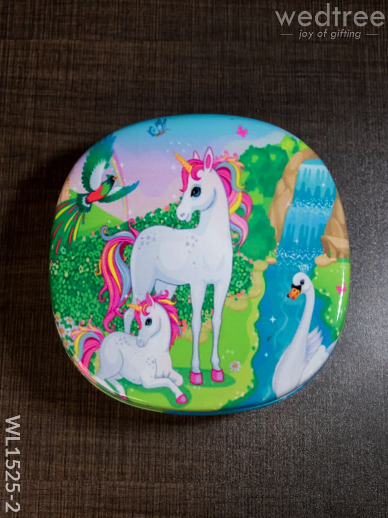 Tiffin Box With Cartoon Engraved - (6In X 2In) Wl1525 Chocolate Unicorn -(6In Kids Utility