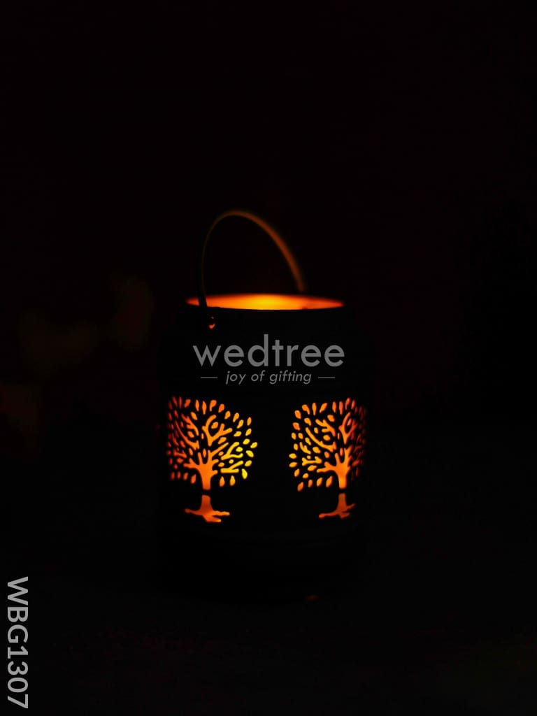 Tree Designed Cylindrical Votive With Handle - Wbg1307 Diyas & Candle Holders