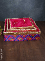 Trousseau Baskets In Patola Fabric With Golden Lace - Set Of 3 Wl3065 Pink Wedding Essentials