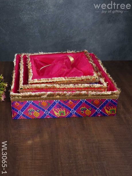 Trousseau Baskets In Patola Fabric With Golden Lace - Set Of 3 Wl3065 Pink Wedding Essentials