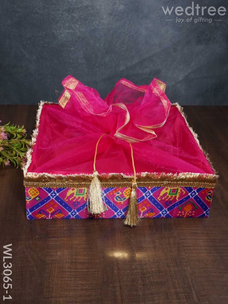 Trousseau Baskets In Patola Fabric With Golden Lace - Set Of 3 Wl3065 Wedding Essentials