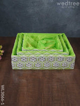 Trousseau Baskets With Embroidery And Mirror Work - Set Of 3 Wl3066 Green Wedding Essentials