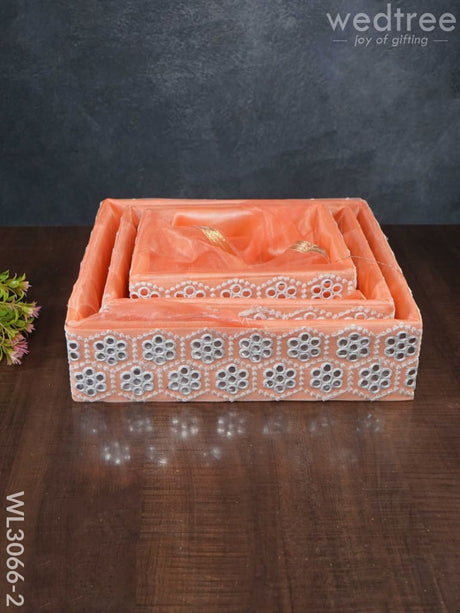 Trousseau Baskets With Embroidery And Mirror Work - Set Of 3 Wl3066 Orange Wedding Essentials