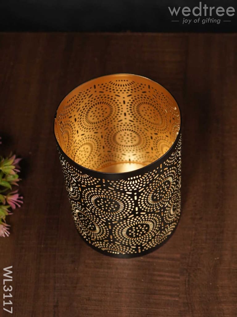 Votive In Black Matte Finish & Jhaali Pattern - Big Wl3117 Candles And Votives