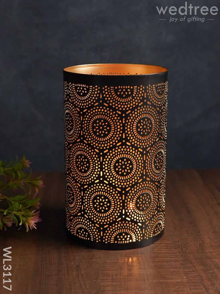 Votive In Black Matte Finish & Jhaali Pattern - Big Wl3117 Candles And Votives