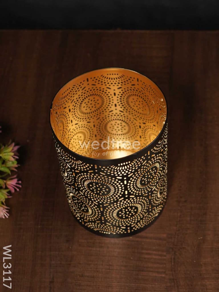 Votive In Black Matte Finish & Jhaali Pattern - Big Wl3117 Candles And Votives