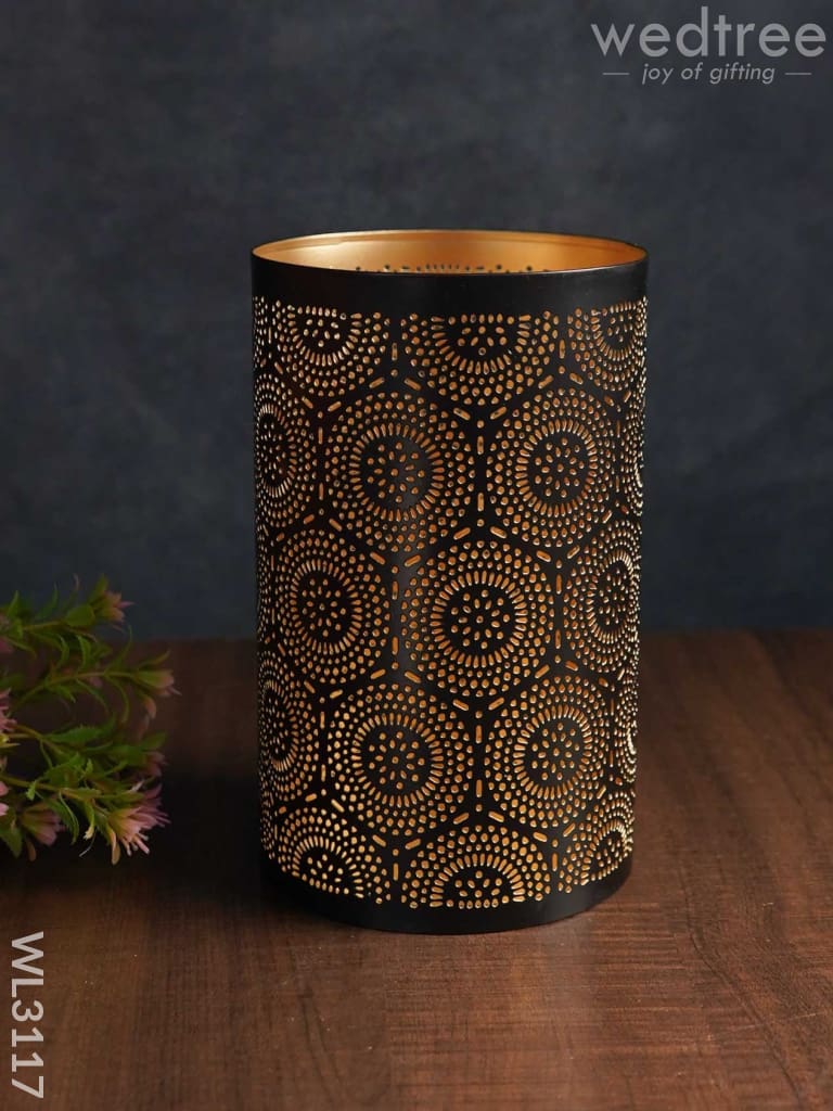 Votive In Black Matte Finish & Jhaali Pattern - Big Wl3117 Candles And Votives