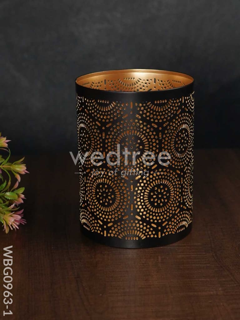 Votive In Black Matte Finish & Jhaali Pattern - Wbg0963 Medium Candles