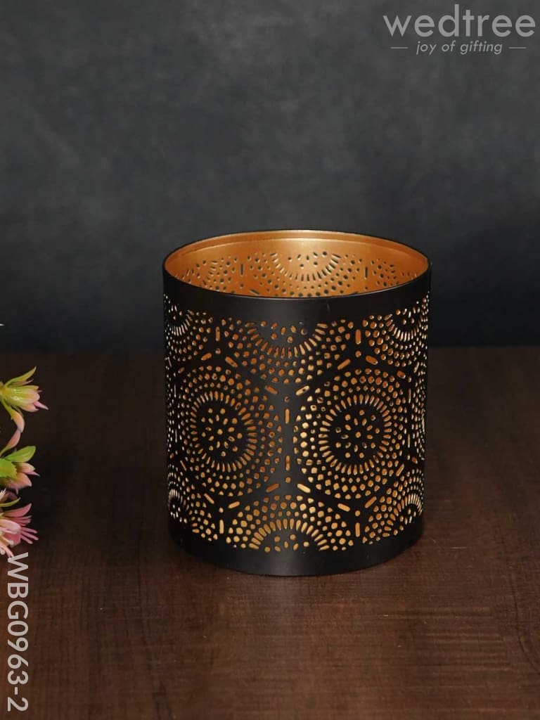 Votive In Black Matte Finish & Jhaali Pattern - Wbg0963 Small Candles