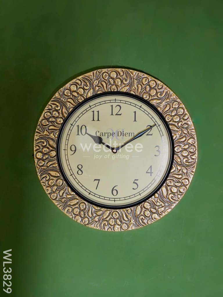 Wall Clocks -Embossed Brass With Floral Design (12 Inches) - Wl3829 Clocks