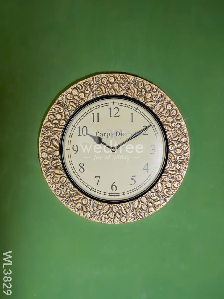 Wall Clocks -Embossed Brass With Floral Design (12 Inches) - Wl3829 Clocks