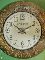 Wall Clocks - Embossed Brass With Brown And Gold Elephant Design (18 Inch) Wl0154 Clocks