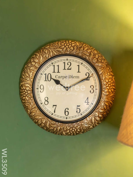 Wall Clocks - Embossed Brass With Floral Design (12 Inch) Wl3509 Clocks