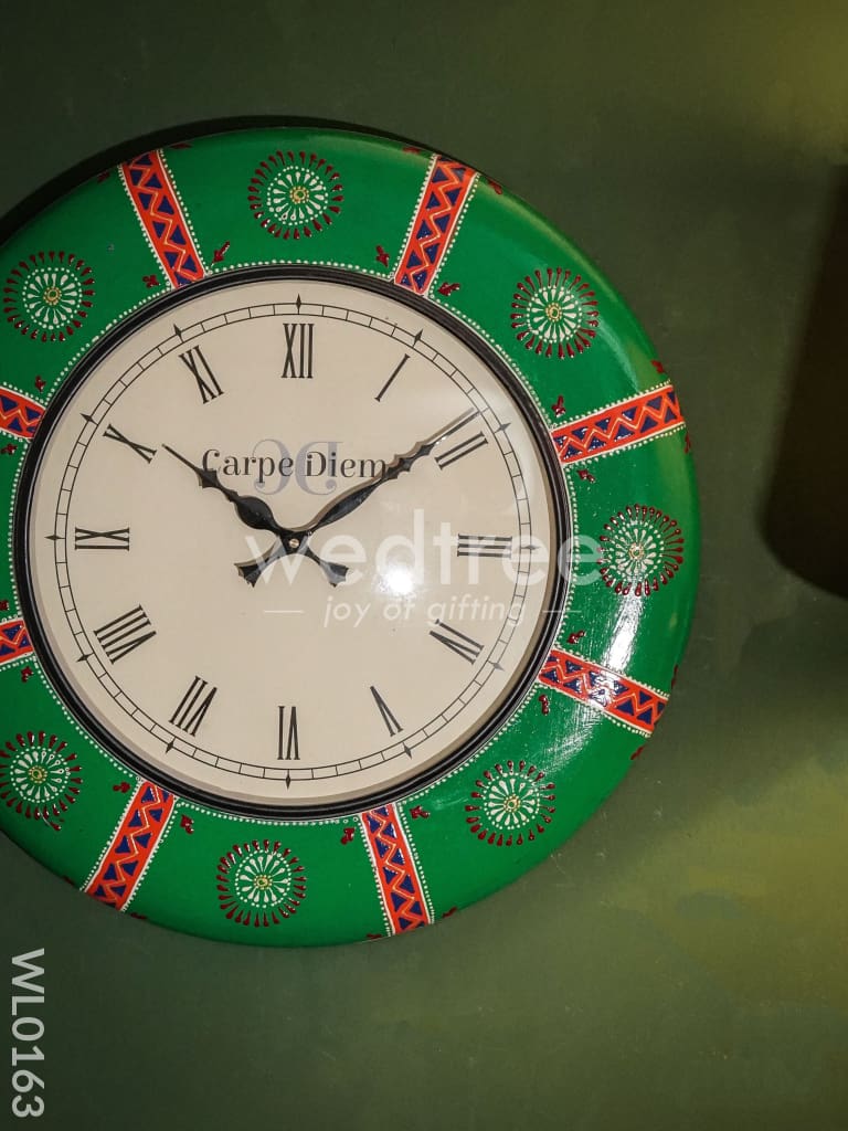 Wall Clocks - Hand Painted With Green And Red Floral Design (18 Inch) Wl0163 Clocks