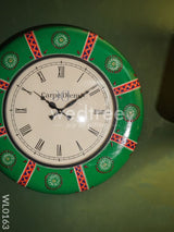 Wall Clocks - Hand Painted With Green And Red Floral Design (18 Inch) Wl0163 Clocks