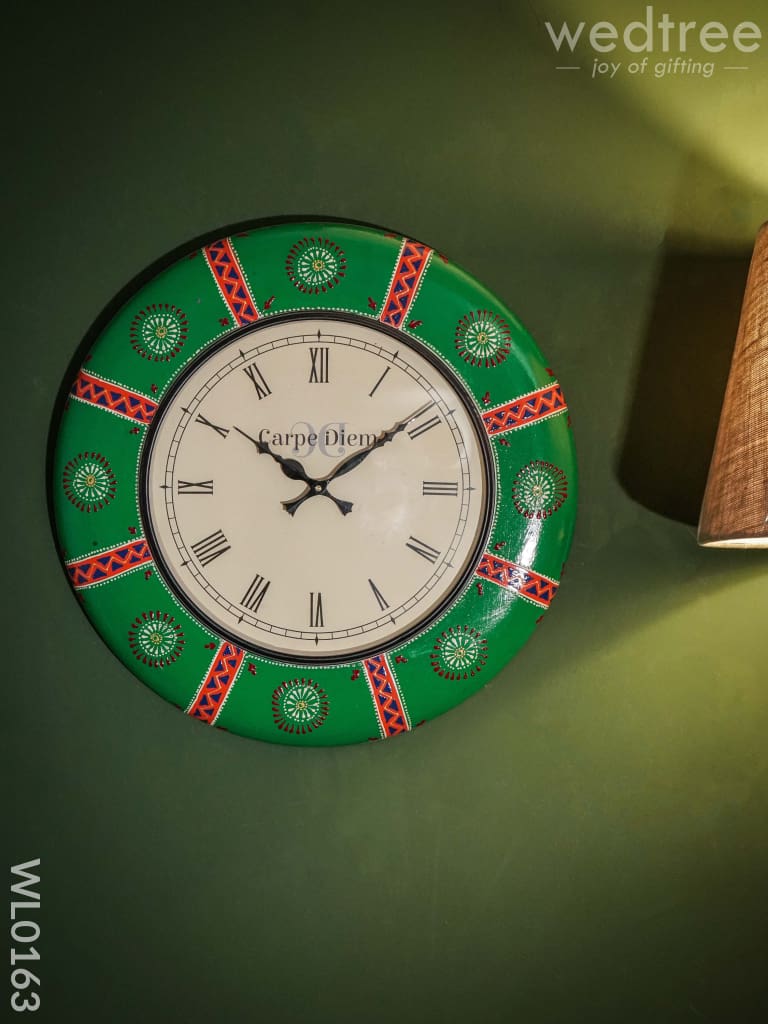 Wall Clocks - Hand Painted With Green And Red Floral Design (18 Inch) Wl0163 Clocks