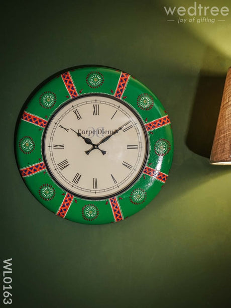 Wall Clocks - Hand Painted With Green And Red Floral Design (18 Inch) Wl0163 Clocks