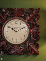 Wall Clocks - Wooden Carving With Floral Print (18 Inches) Wl0139 Clocks