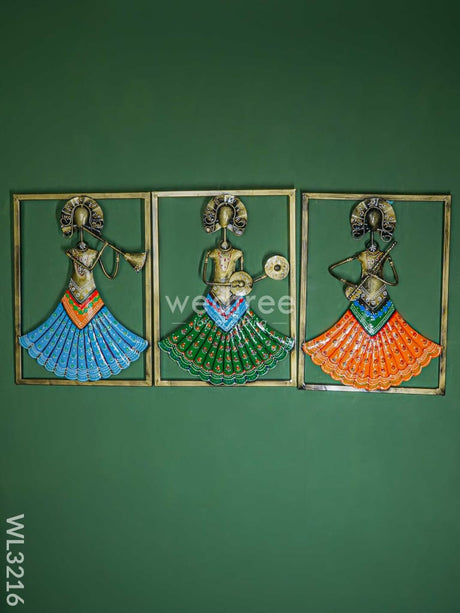 Wall Hanging Musical Dolls With Frame - Set Of 3 Wl3216 Metal Decor Hanging