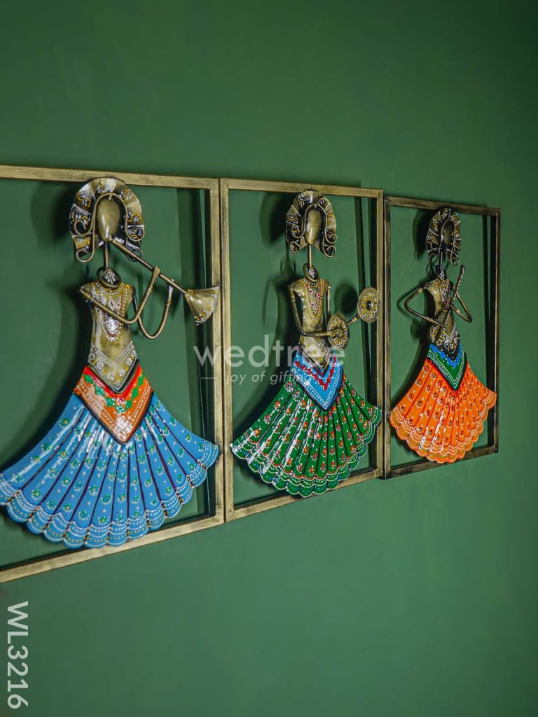 Wall Hanging Musical Dolls With Frame - Set Of 3 Wl3216 Metal Decor Hanging