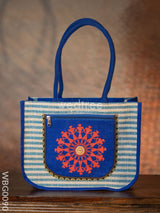 Warli Printed Jute Bag With Horizontal Stripes - Wbg0090 Bags