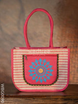 Warli Printed Jute Bag With Horizontal Stripes - Wbg0090 Bags