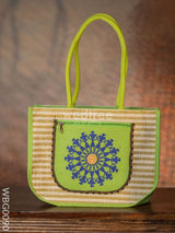 Warli Printed Jute Bag With Horizontal Stripes - Wbg0090 Bags