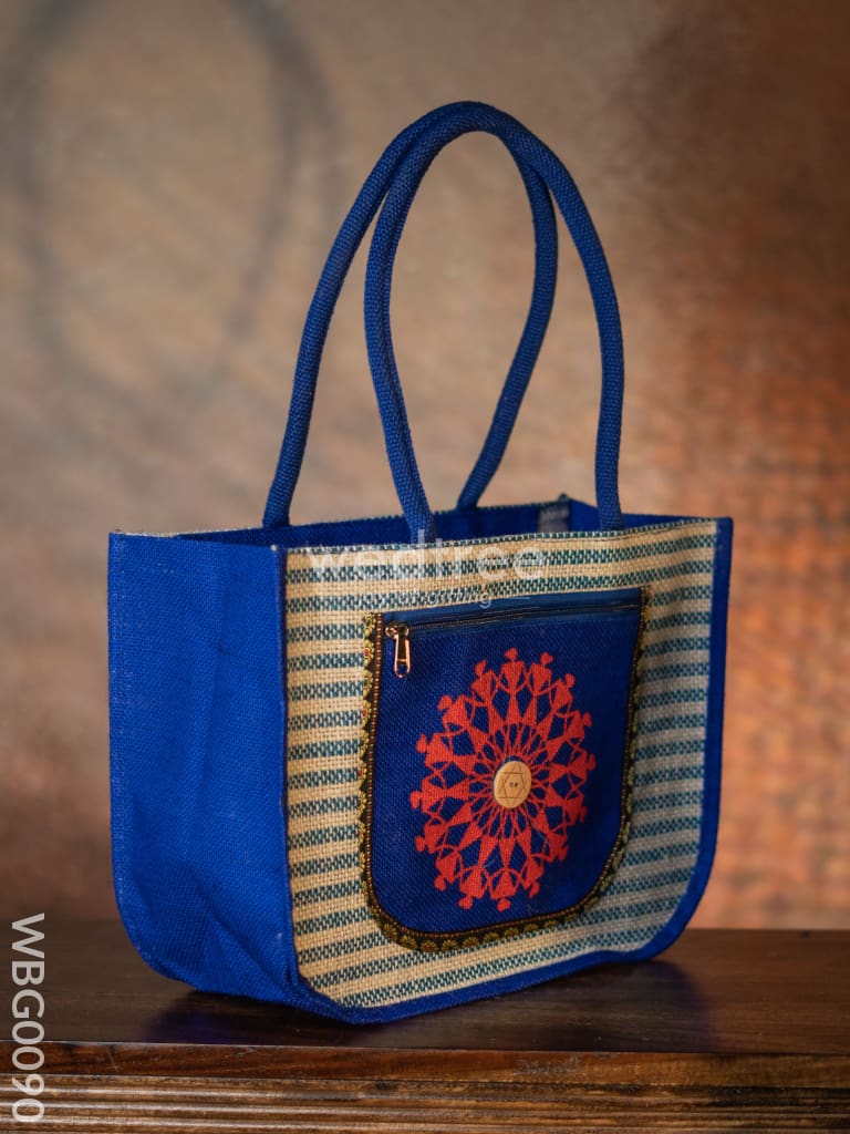 Warli Printed Jute Bag With Horizontal Stripes - Wbg0090 Bags