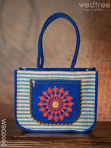 Warli Printed Jute Bag With Horizontal Stripes - Wbg0090 Bags