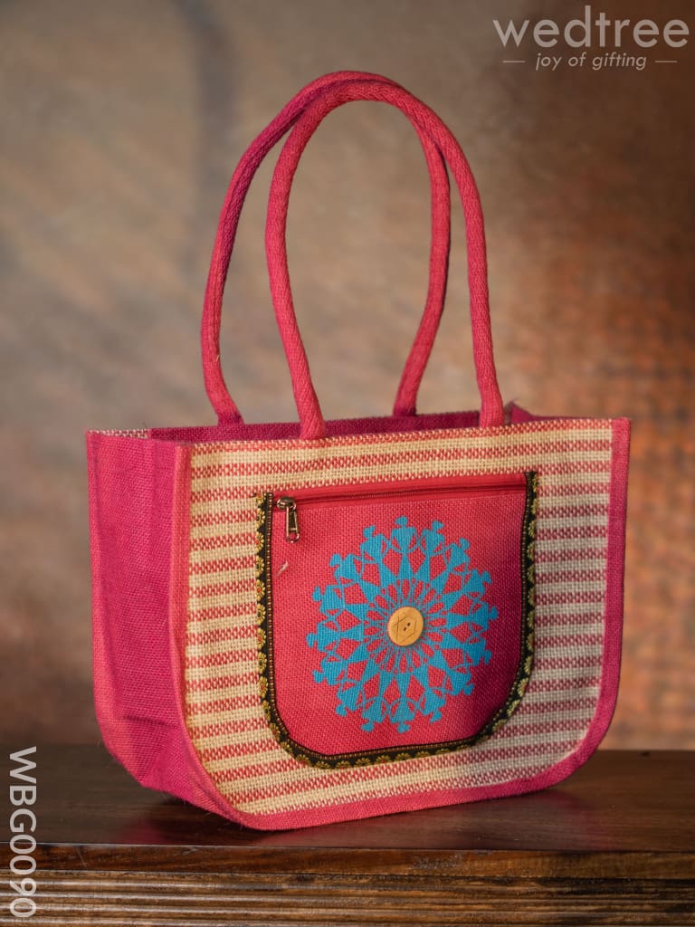 Warli Printed Jute Bag With Horizontal Stripes - Wbg0090 Bags