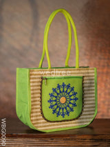 Warli Printed Jute Bag With Horizontal Stripes - Wbg0090 Bags