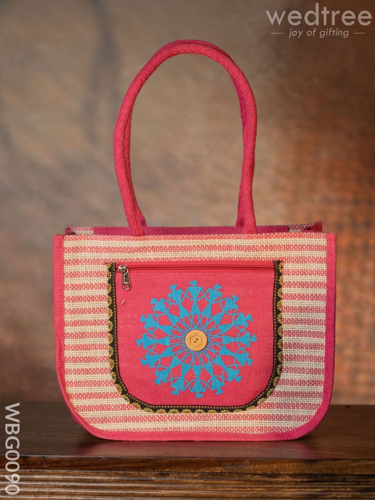 Warli Printed Jute Bag With Horizontal Stripes - Wbg0090 Bags