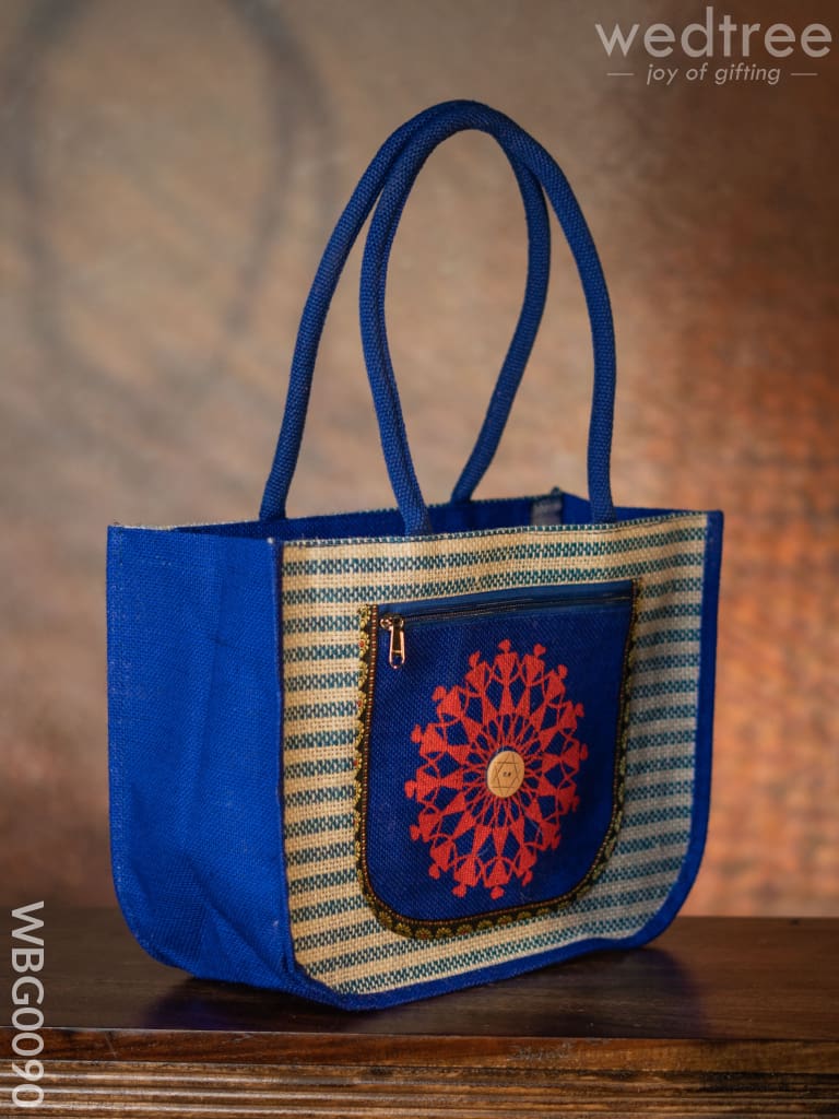 Warli Printed Jute Bag With Horizontal Stripes - Wbg0090 Bags