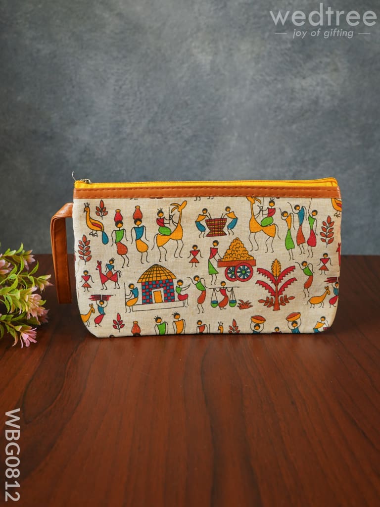 Warli Printed Purse With Zipper - Wbg0812 Clutches & Purses