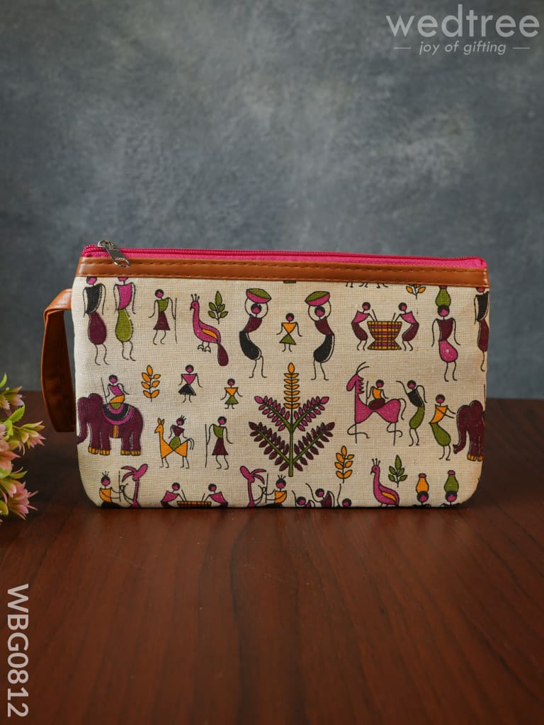 Warli Printed Purse With Zipper - Wbg0812 Clutches & Purses