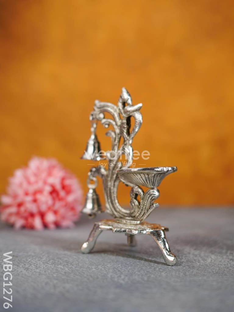 White Metal Chowki With Hanging Bells - Wbg1276 Pooja Utilities