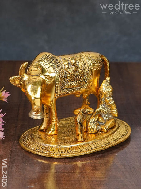 White Metal Cow And Calf - Krishna Wl2405