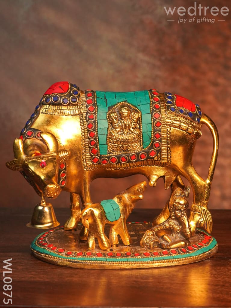 White Metal Cow And Calf With Gold Finish - Wl0875