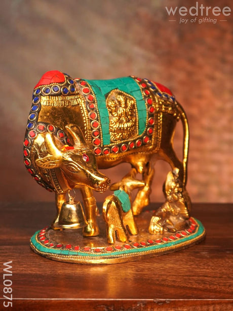 White Metal Cow And Calf With Gold Finish - Wl0875