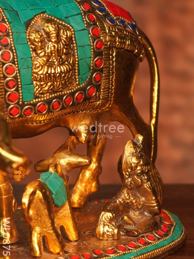 White Metal Cow And Calf With Gold Finish - Wl0875