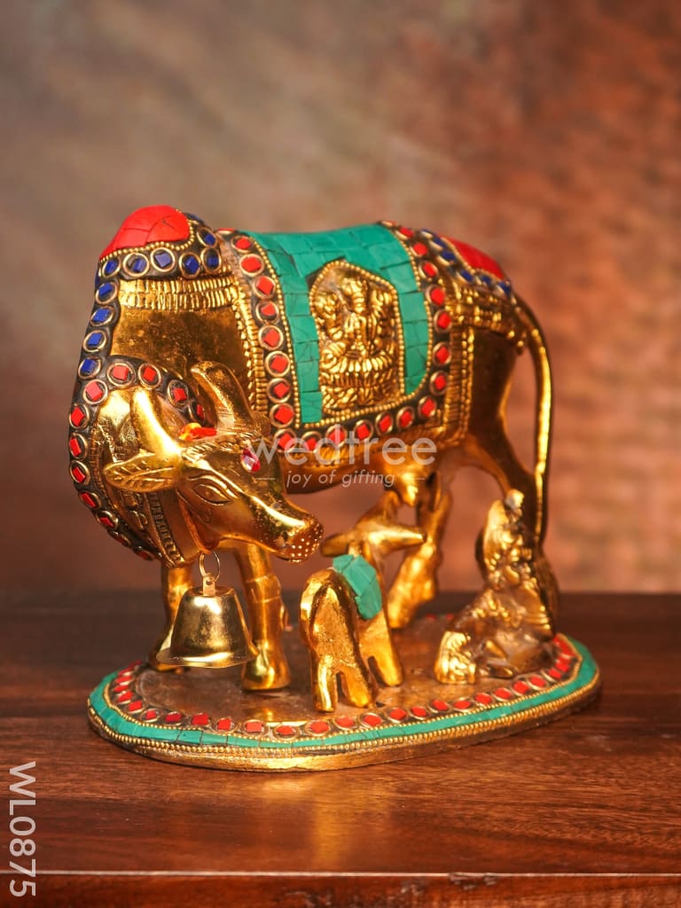 White Metal Cow And Calf With Gold Finish - Wl0875