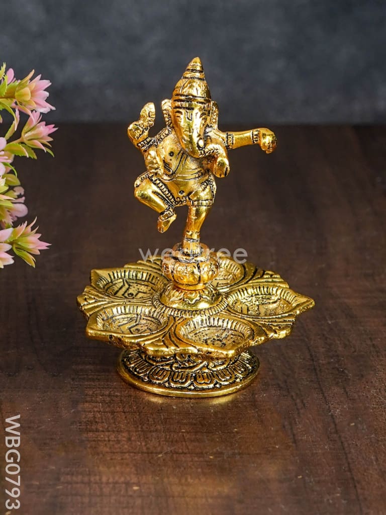 White Metal Dancing Ganesh 5 Face Diya - Wbg0793 Divine Figurines