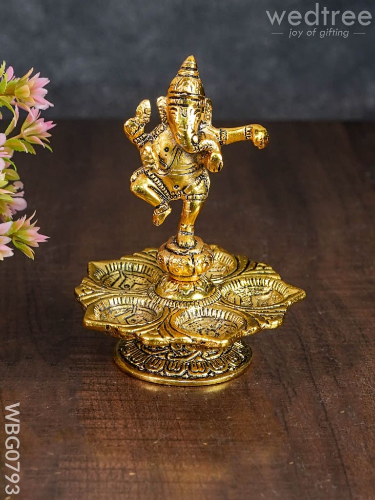 White Metal Dancing Ganesh 5 Face Diya - Wbg0793 Divine Figurines