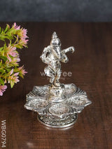 White Metal Dancing Ganesh 5 Face Diya - Wbg0794 Divine Figurines