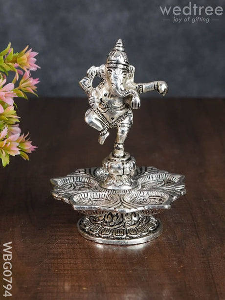 White Metal Dancing Ganesh 5 Face Diya - Wbg0794 Divine Figurines