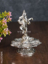 White Metal Dancing Ganesh 5 Face Diya - Wbg0794 Divine Figurines