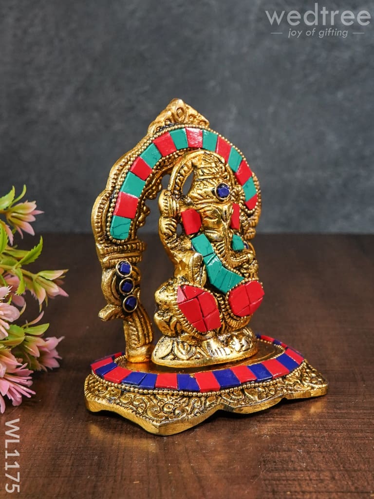 White Metal Frame Ganesha With Stone Work - Wl1175