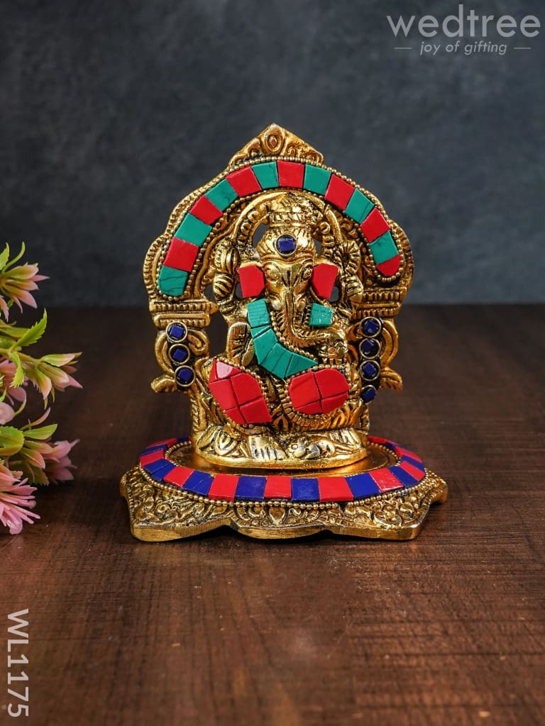 White Metal Frame Ganesha With Stone Work - Wl1175