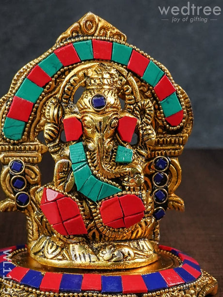 White Metal Frame Ganesha With Stone Work - Wl1175